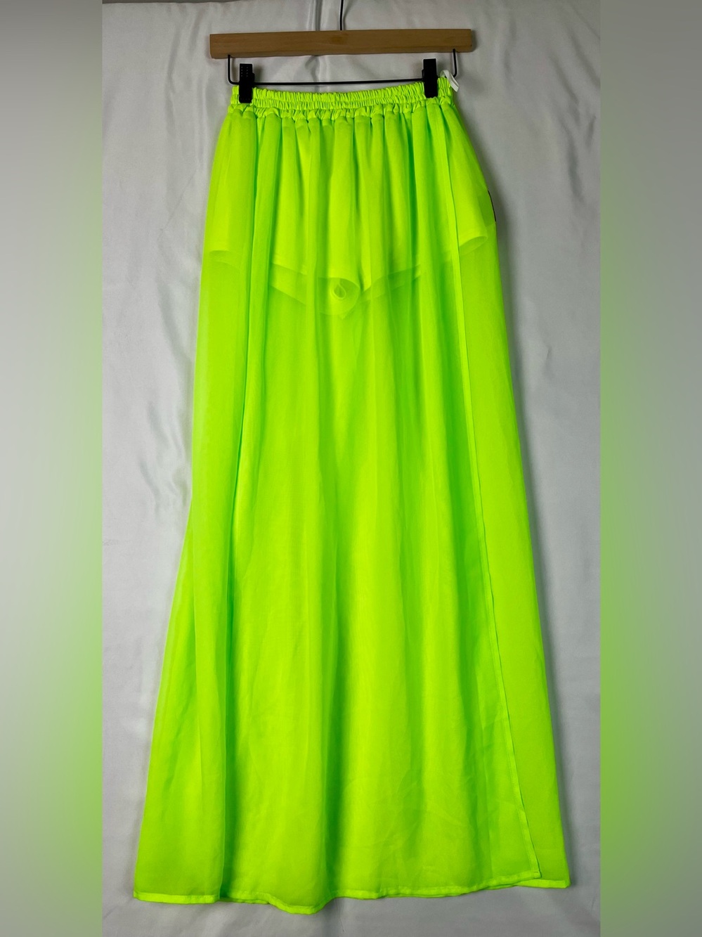 Neon Green Made in Poland sheer festival beach maxi skirt with shorts